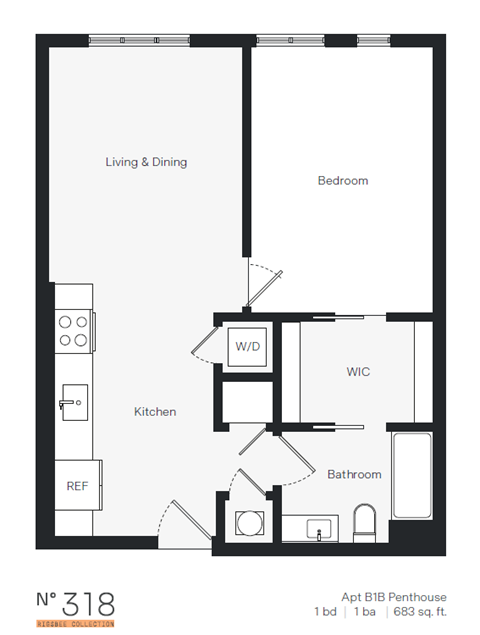B1B One Bedroom / One Bath (Phase One). The Rigsbee Collection. Durham, NC.